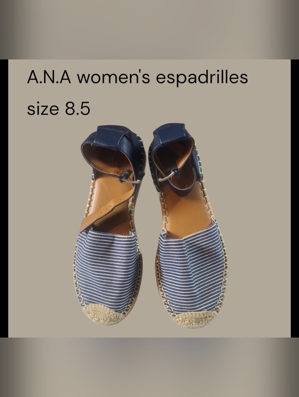 A.N.A Navy Striped Espadrille Sandals with Ankle Strap Size 8.5